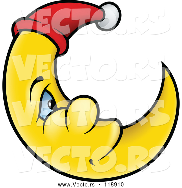 Cartoon Vector of Smiling Crescent Moon with a Night Cap