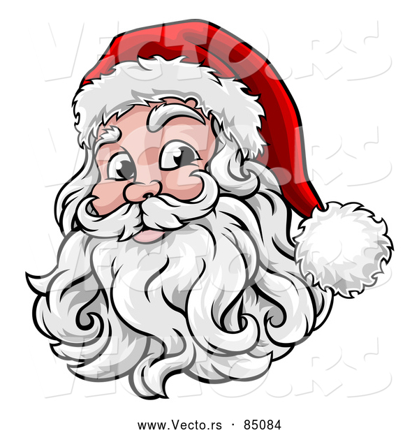Cartoon Vector of Smiling Santa Claus Face with Hat and Beard
