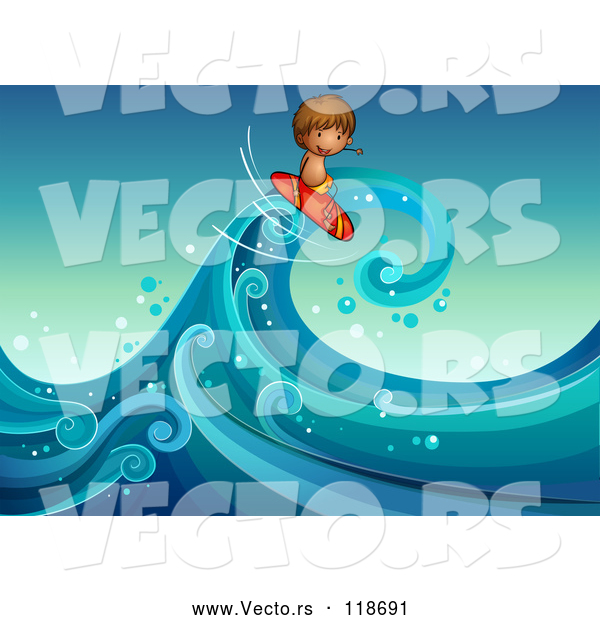Cartoon Vector of Surfer Boy Riding a Wave 2