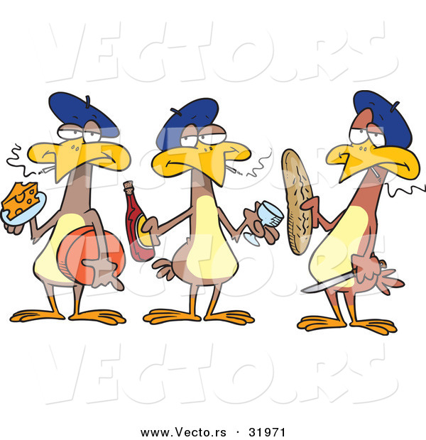 Cartoon Vector of Three French Hens
