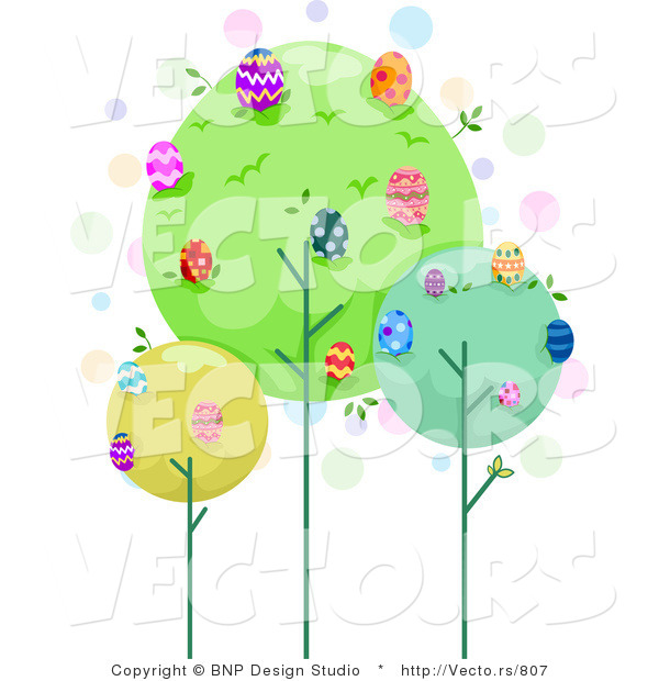 Cartoon Vector of Trees Full of Easter Eggs