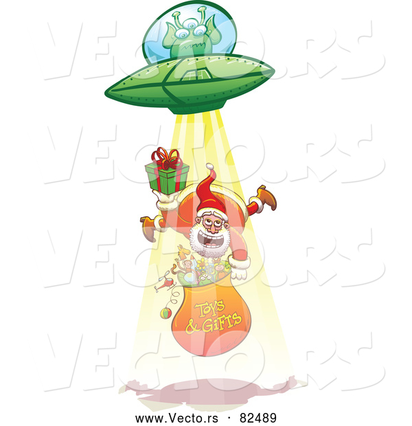 Cartoon Vector of UFO Alien Abducting Santa