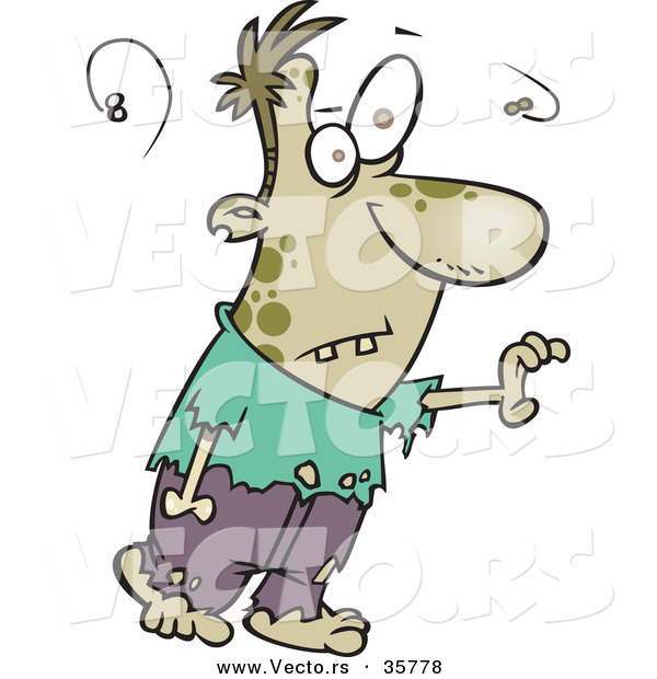 Halloween Cartoon Vector of a Stinky Zombie Walking with Hand out
