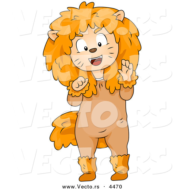 Halloween Vector of a Cartoon Boy Wearing Lion Costume While Growling and Clawing with His Hands
