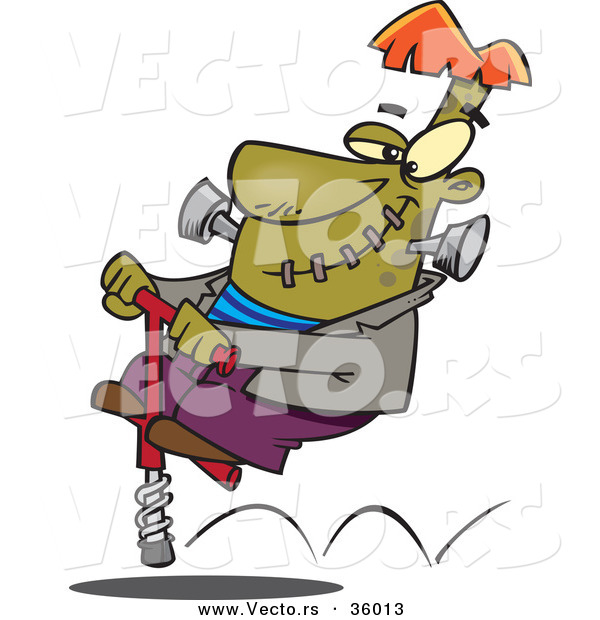 Halloween Vector of a Cartoon Frankenstein Jumping on a Pogo Stick