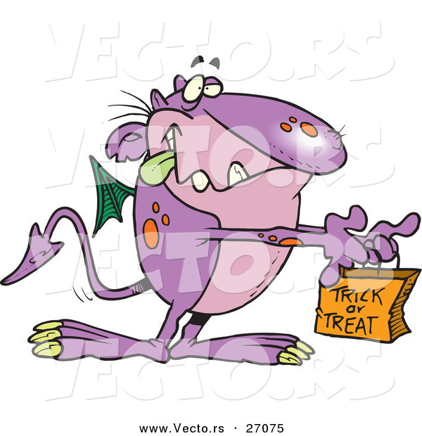 Halloween Vector of a Purple Cartoon Dragon Trick-or-Treating