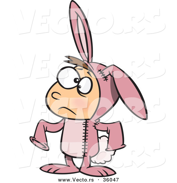 Halloween Vector of a Sad Cartoon Boy Wearing a Pink Bunny Costume