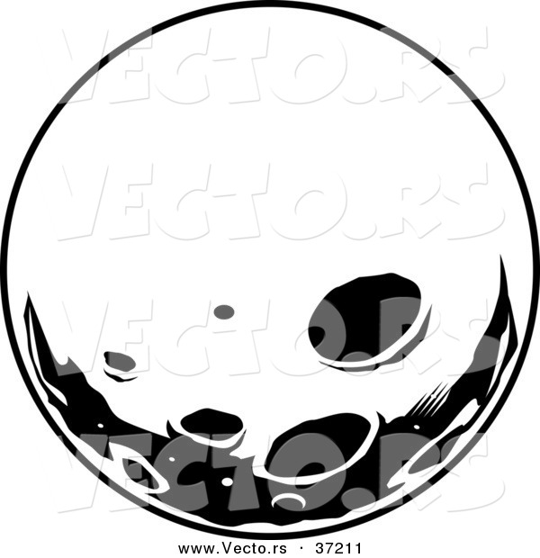 Retro Vector of Moon with Deep Craters - Black and White Line Art