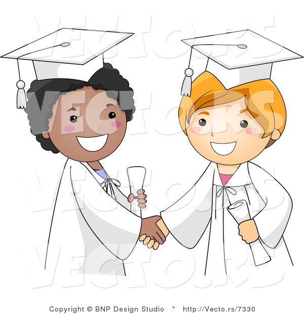 Vector Cartoon of 2 Happy Graduates Shaking Hands