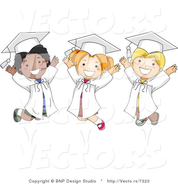 Vector Cartoon of 3 Diverse Graduate Kids Jumping