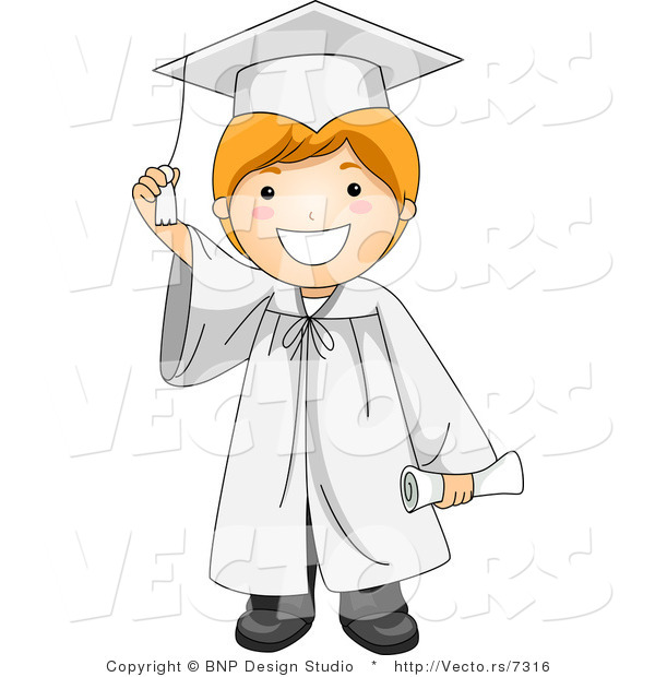 Vector Cartoon of Graduate Boy Smiling While Touching His Tassel