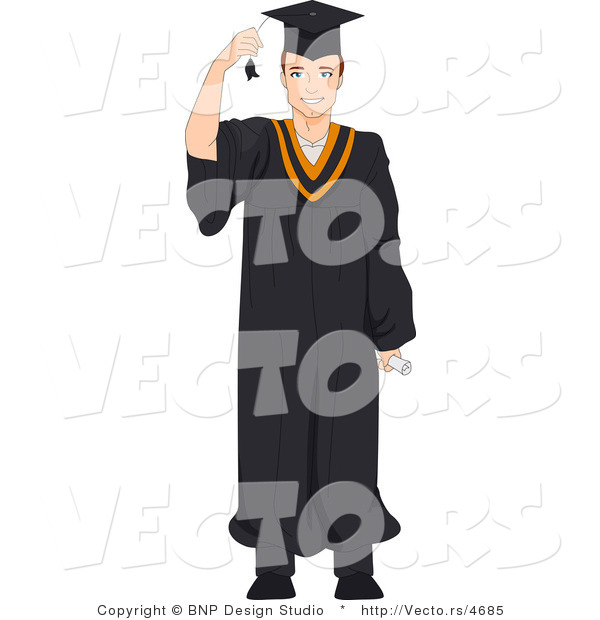 Vector Cartoon of Graduating Teen Moving Tassel from His Face