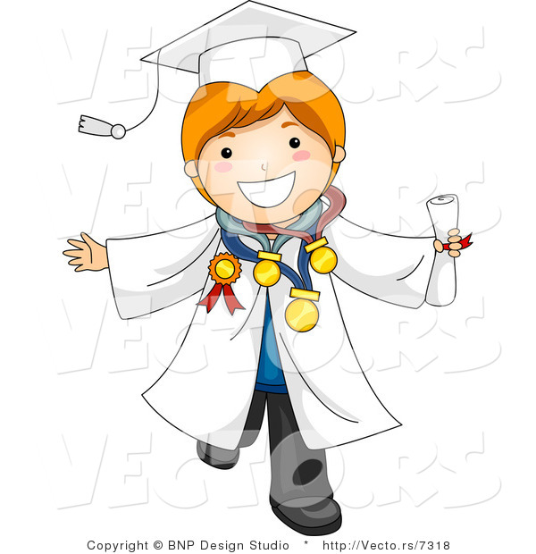 Vector Cartoon of Happy Graduate Boy Many Awards