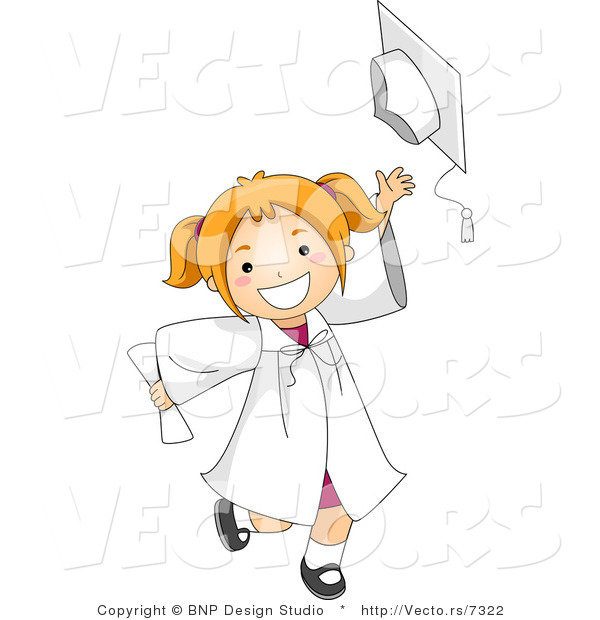 Vector Cartoon of Happy Graduate Girl Tossing Her Cap