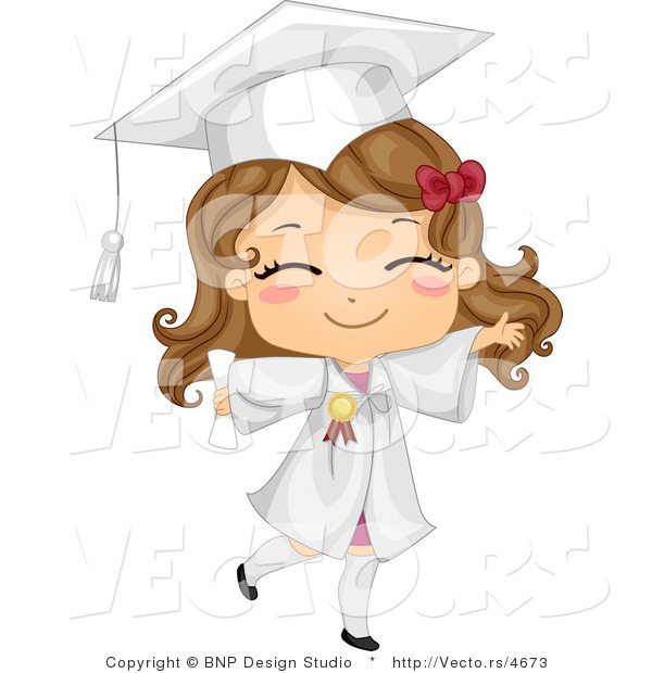 Vector Cartoon of Happy Graduate Girl Walking Forward with Big Smile on Her Face