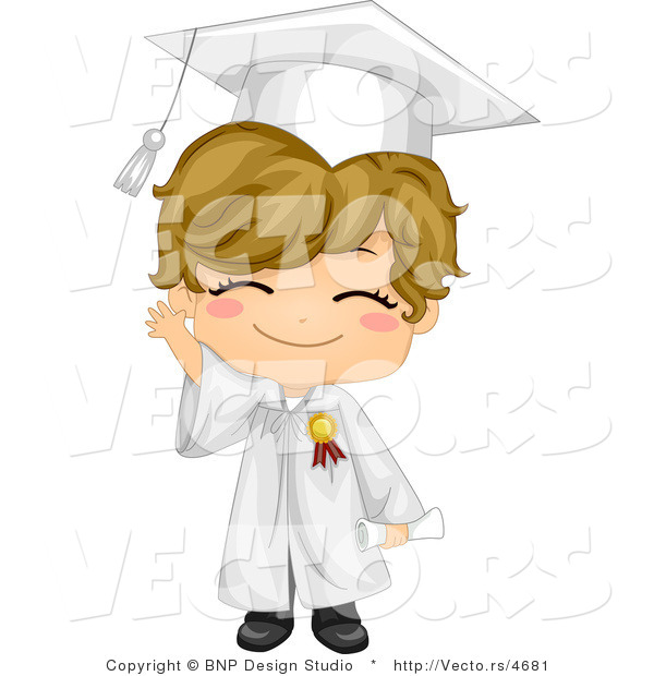 Vector Cartoon of Happy Graduating Boy Waving