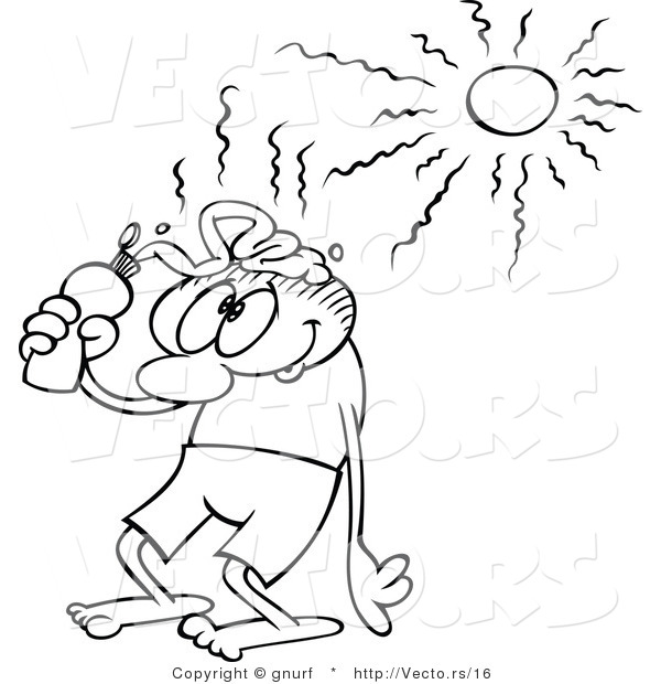 Vector Line Drawing of a Caroon Guy Putting Sun Block on His Head
