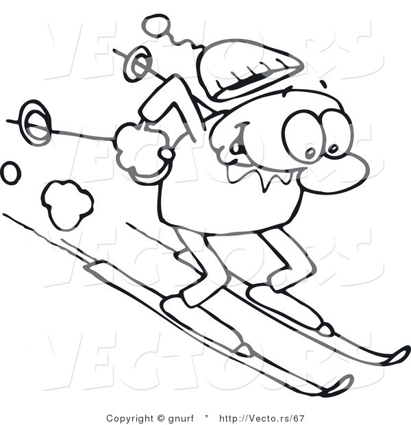 Vector Line Drawing of a Happy Man Winter Skiing down a Steep Slope