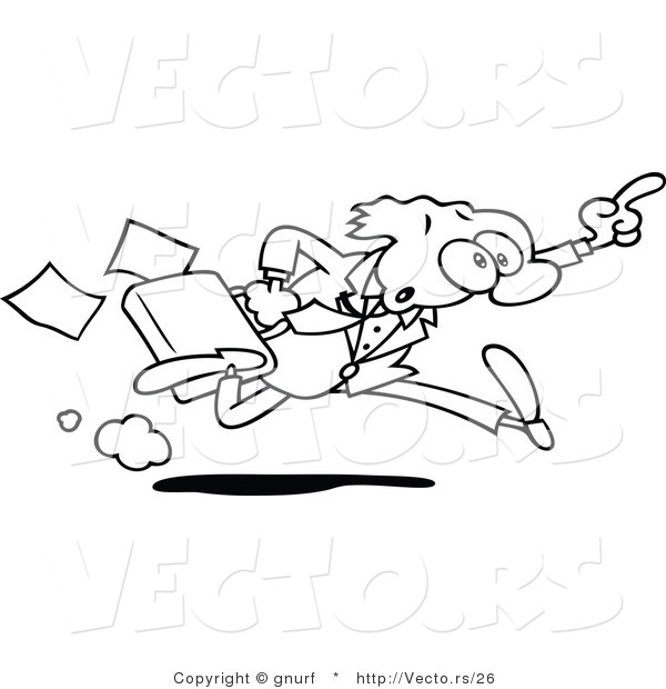 Vector Line Drawing of a Late Cartoon Businessman Running with Briefcase