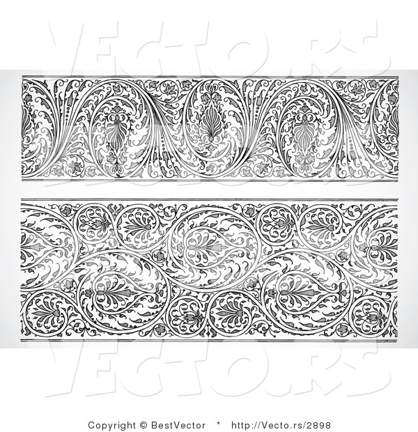 Vector of 2 Elegant Floral Borders - Black and White Digital Collage