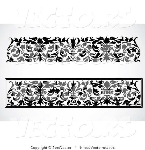 Vector of 2 Unique Black and White Vase and Vines - Digital Collage Border Elements