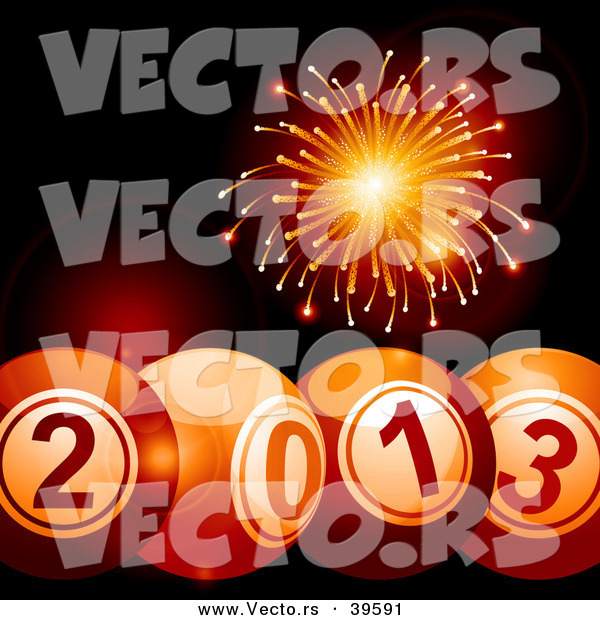 Vector of 2013 Bingo Balls Below with Orange Fireworks Exploding in the Background