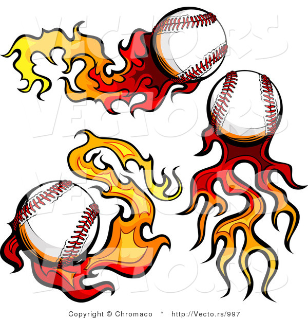 Vector of 3 Flaming Baseballs