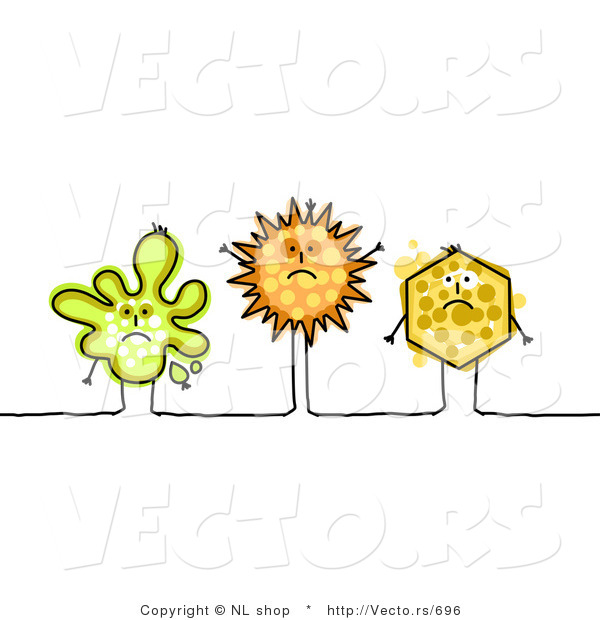 Vector of 3 Sick Human-like Stick Figure Cells and Germs