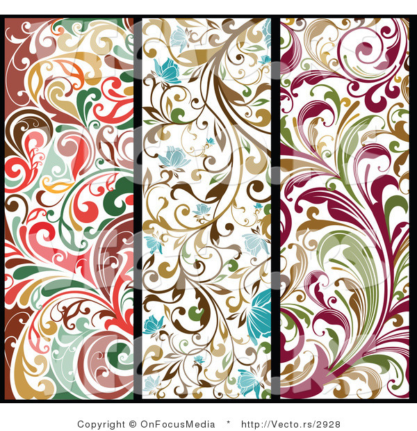 Vector of 3 Unique Colorful Vertical Floral Borders - Digital Collage
