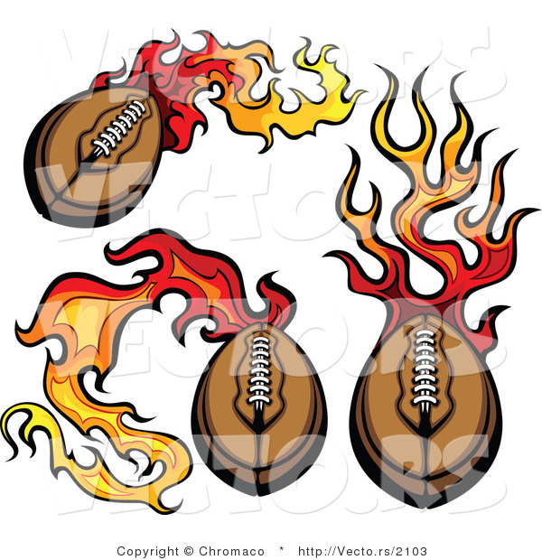 Vector of 3 Unique Flaming American Footballs