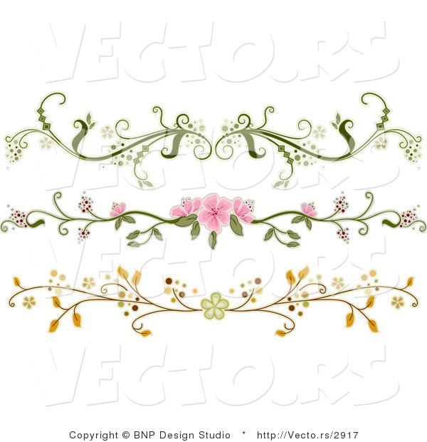 Vector of 3 Unique Ornate Floral Rule Dividers - Digital Border Collage