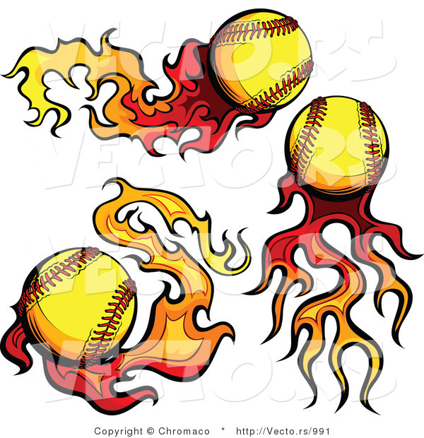 Vector of 3 Unique Softballs on Fire