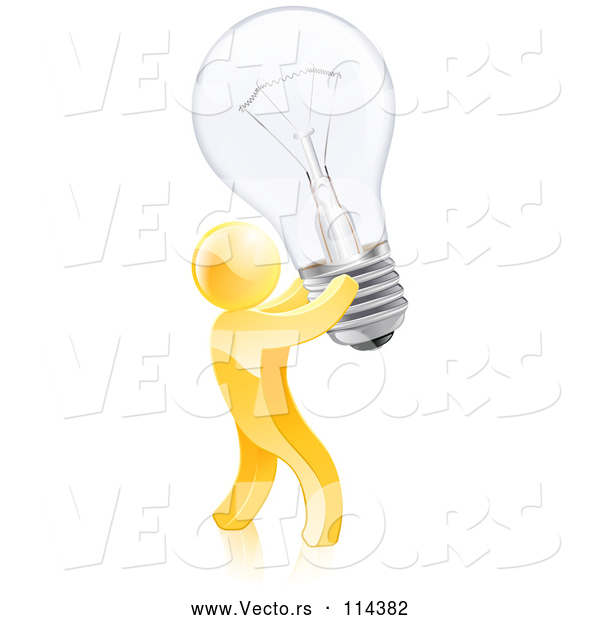Vector of 3d Creative Gold Guy Carrying a Light Bulb