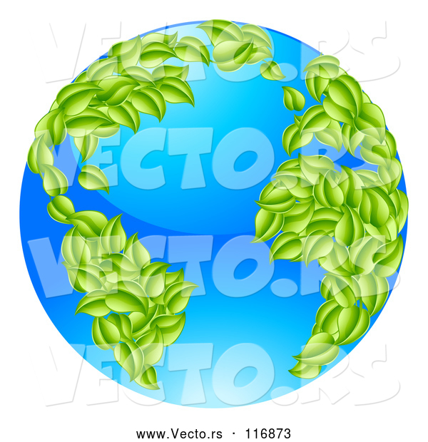 Vector of 3d Earth with Leaf Continents, Featuring the Atlantic