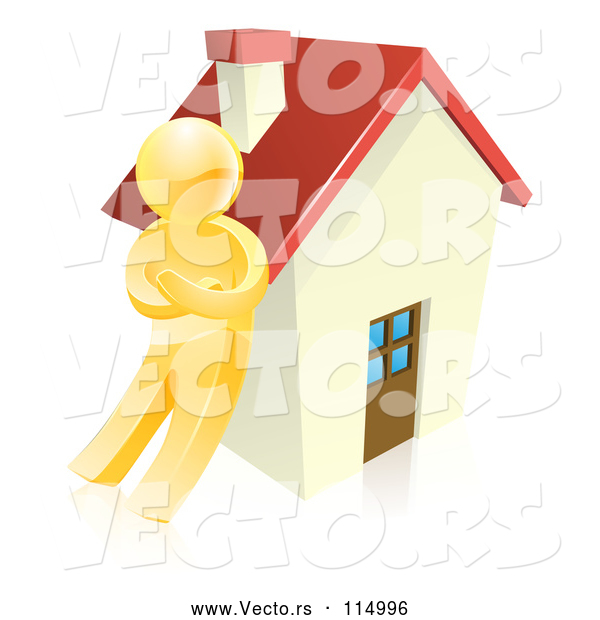 Vector of 3d Gold Guy Leaning Against a House