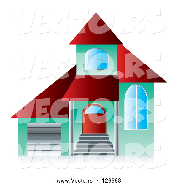 Vector of 3d Green and Red Home Page App Button