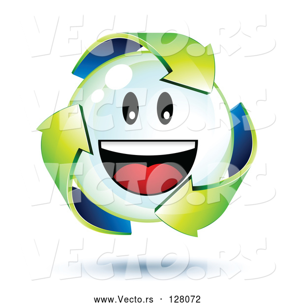 Vector of 3d Green Recycle Arrows Around a Smiley Face Bubble