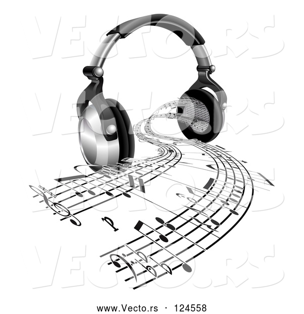 Vector of 3d Headphones with Sheet Music Streaming from Speakers
