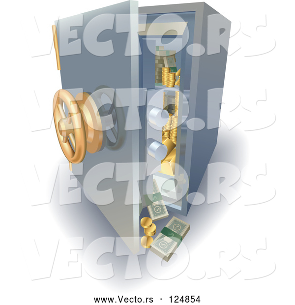 Vector of 3d Safe with Money and Gold Falling out