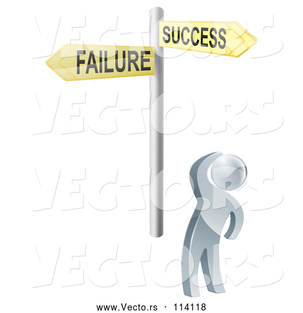 Vector of 3d Silver Guy Looking up at Failure and Success Option Street Signs