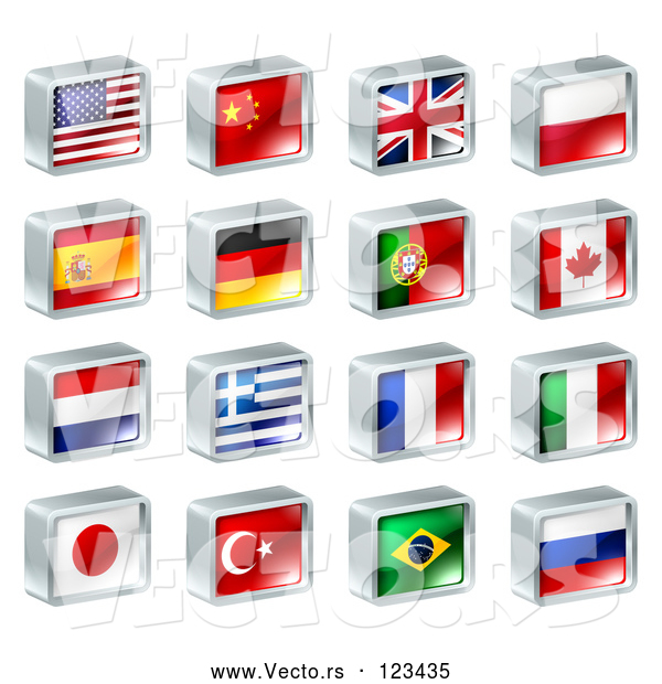 Vector of 3d Square Flag Icons with Chrome Edges