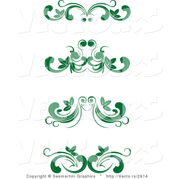 Vector of 4 Unique Green Flourish Borders - Digital Collage