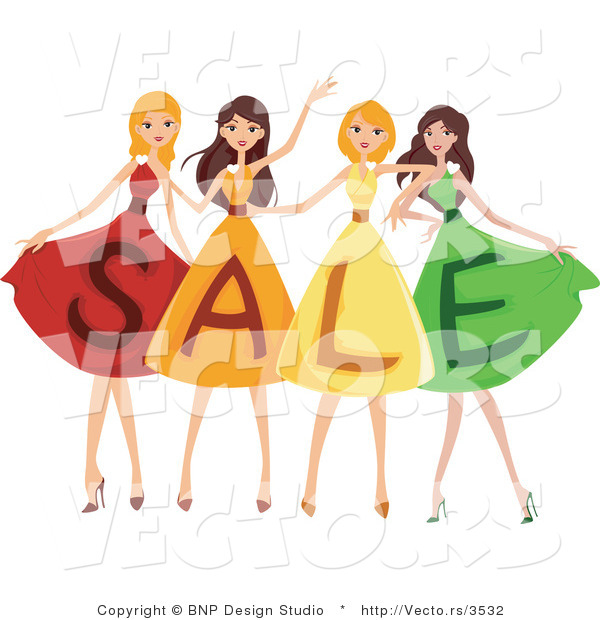 Vector of 4 Young Girls Wearing SALE Dresses