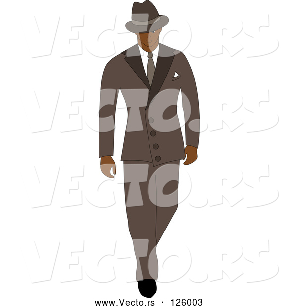 Vector of 40s Styled Black Business Man Walking in a Blue Suit