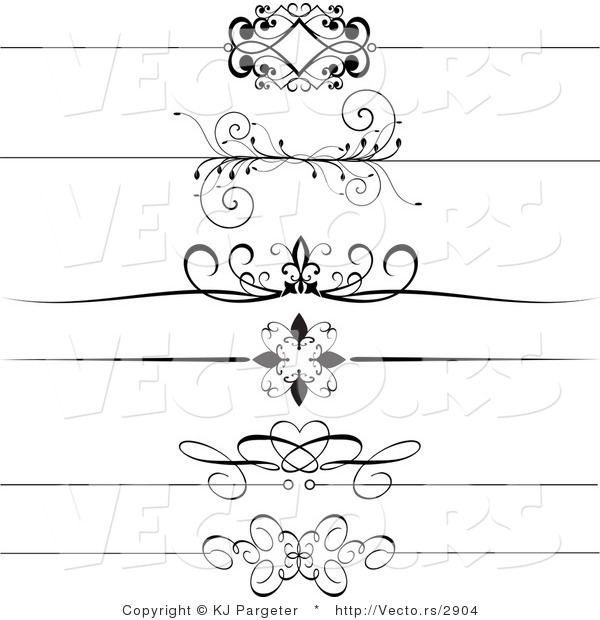 Vector of 6 Unique Black and White Decorative Header Border Rules - Digital Collage