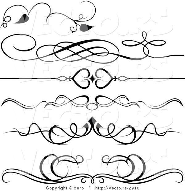 Vector of 6 Unique Black and White Ornate Rules and Borders - Digital Collage
