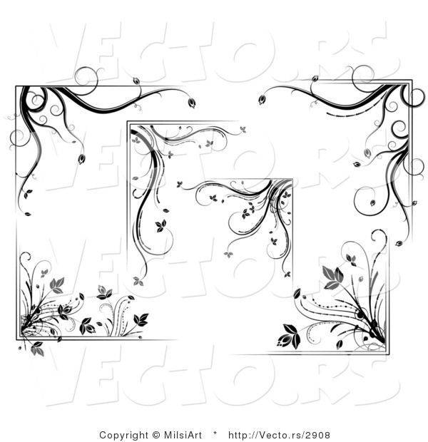 Vector of 6 Unique Floral Corners and Borders - Digital Collage Design Elements