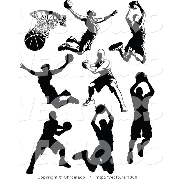 Vector of 7 Unique Male Basketball Player - Silhouette