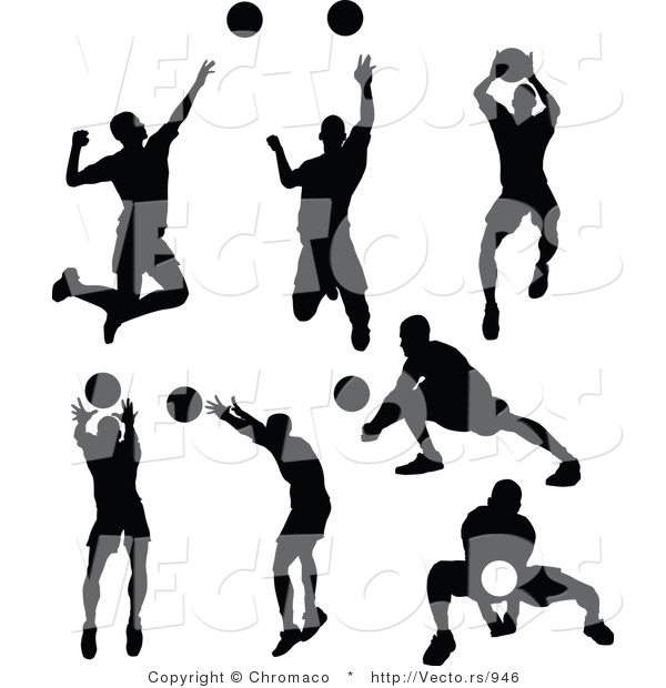Vector of 7 Unique Male Volleyball Players - Silhouette Version