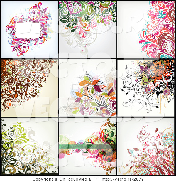 Vector of 9 Floral Background Design - Digital Collage Version 3